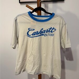 NWT Carhartt Women’s Loose Fit Short Sleeve Graphic Tee Cream/Blue Size Med